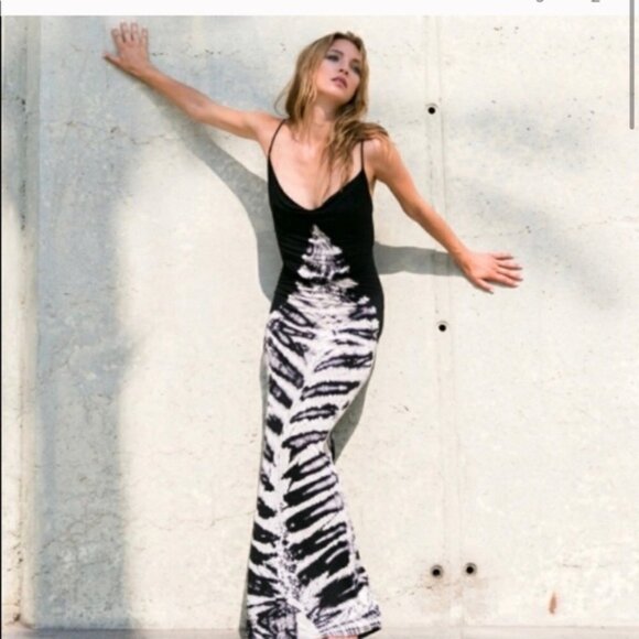 Young Fabulous XS Broke Livinia Skeleton Tie Die Maxi Long Dress Black Jersey - Picture 13 of 15
